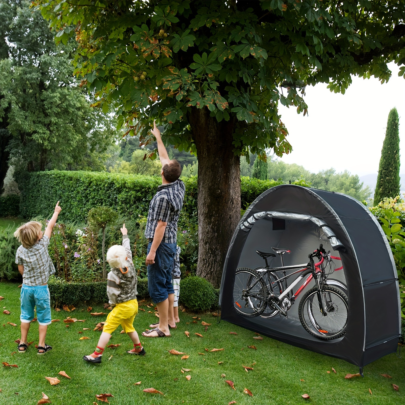 

Bike Storage Shed Tent For 2-3 Bikes Pu4000, Waterproof Anti-dust 210d Oxford Fabric Portable Foldable Outdoor Bicycle Cover Shelter, Suitable For Home, Garden