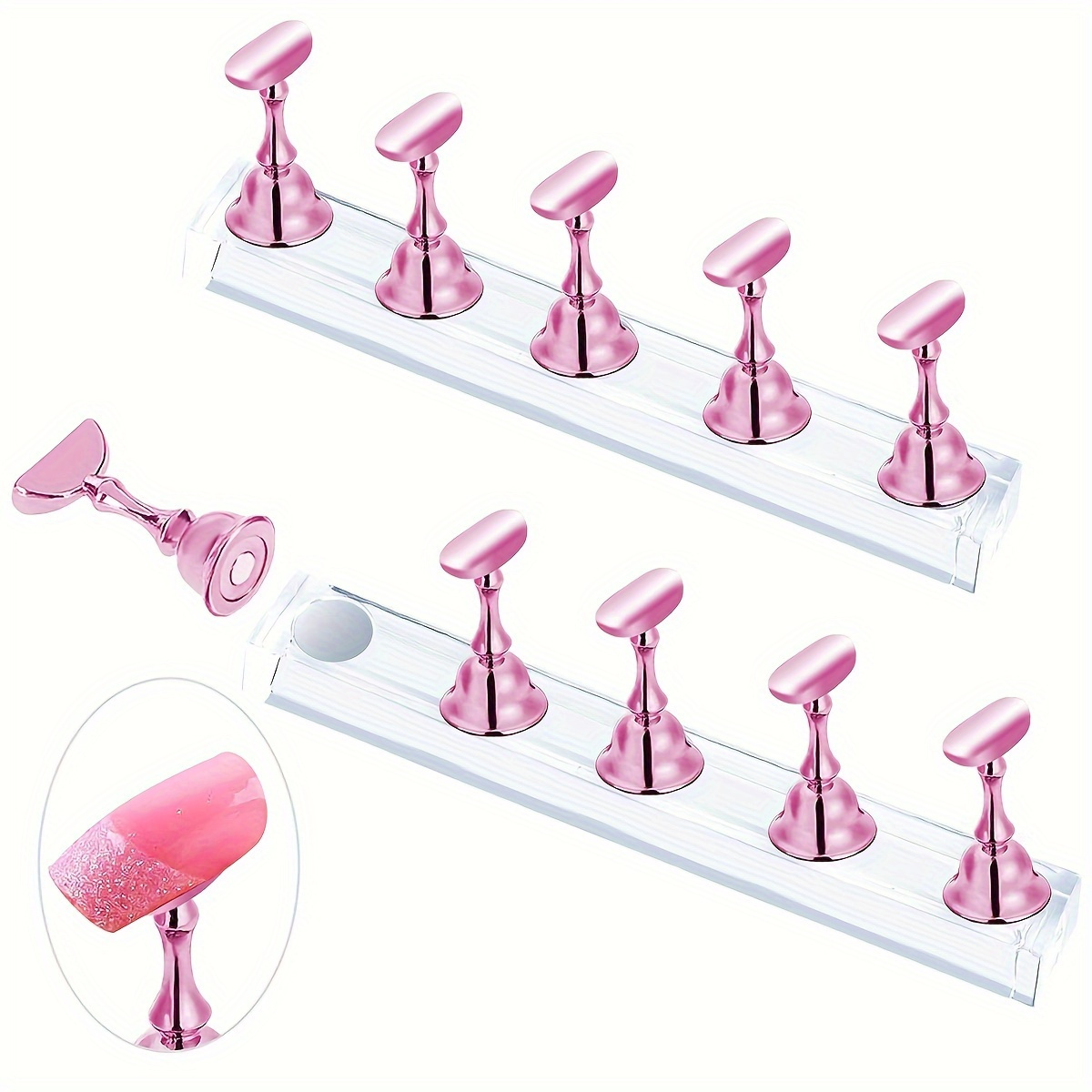 

2 Sets Magnetic Nail Practice Stand, Acrylic Nail Display Holder, Unscented Manicure Tool For False Nail Salon Use - Diy Fingernail Art Accessories Set
