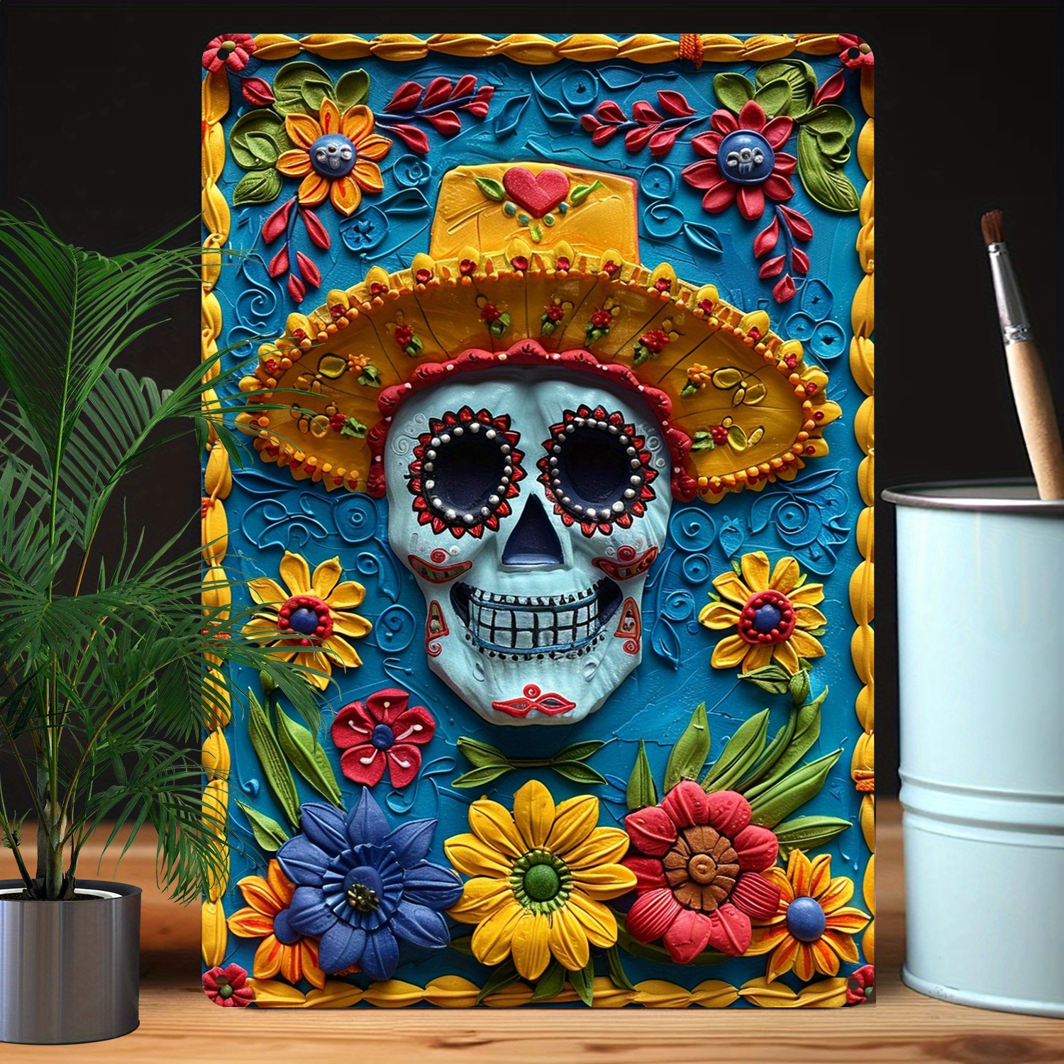 

Mexican Culture Themed Aluminum Wall Art - Durable Metal Decor With Vivid 3d Floral & Design, Moisture Resistant, High Bend Resistance - Perfect For Home, Office, Studio - Unique Gift Idea A1435