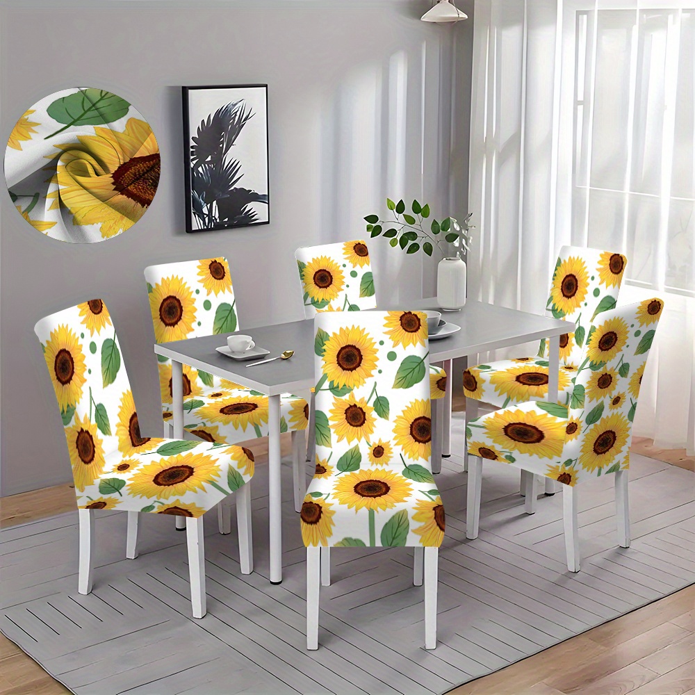 

2/4/6pcs Pastoral Style Sunflower Chair Slipcovers, Dining Chair Cover Dustproof Home Protective Cover, Suitable For Dining Room Living Room Office Home Decoration