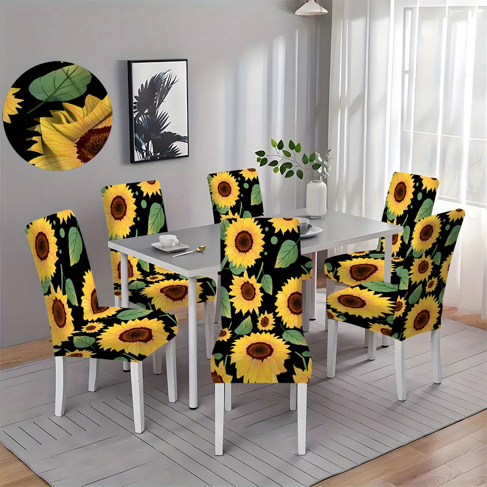 

2/4/6-piece Sunflower Garden Style Sofa & Dining Chair Covers - Stretchy, Dustproof Polyester Slipcovers For Living Room, Dining, And Office Decor