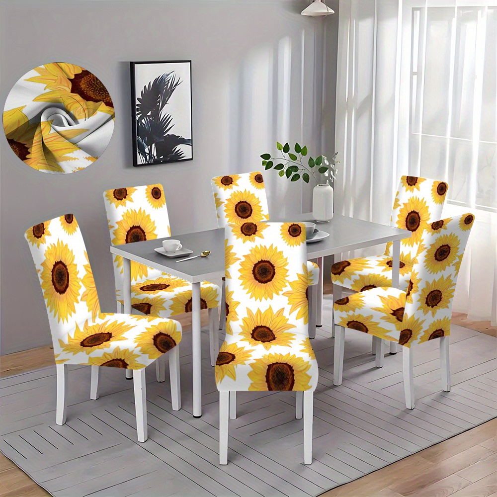 

2/4/6-piece Sunflower Garden Style Stretchable Sofa & Dining Chair Covers - Anti-dust Home Decor Slipcovers For Living Room, Office, And Dining Area