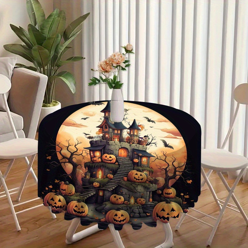 

-themed Round Tablecloth - Spooky Printed Design For Parties & Decor, Durable Polyester, Perfect For Dining & Photo Backdrops Decor Home Decor