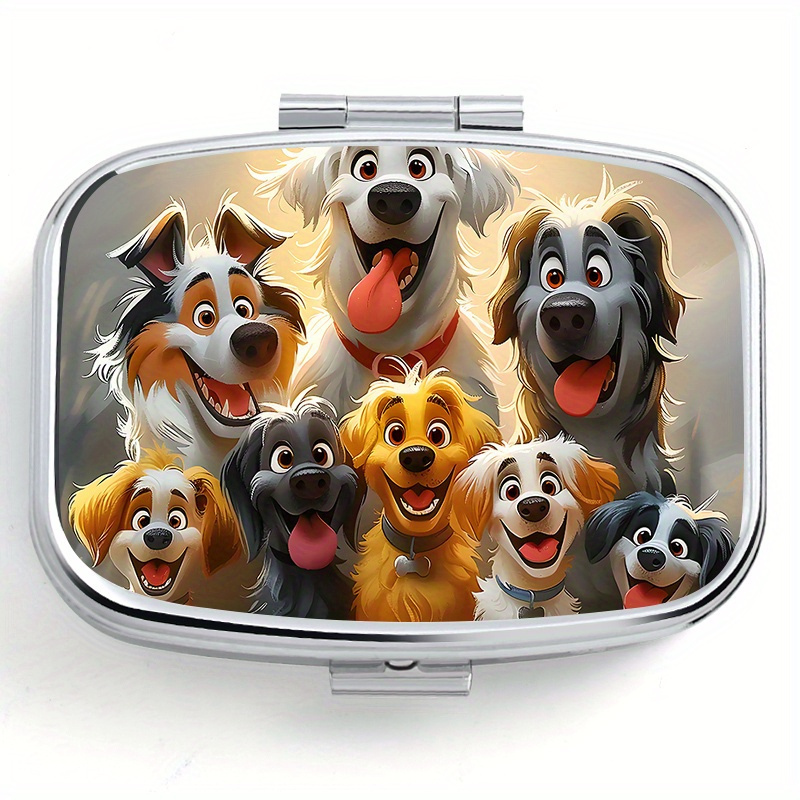 

Dog- 2-compartment Pill Organizer - Portable Metal & Vitamin For Purse Or , Decorative - Storage Box