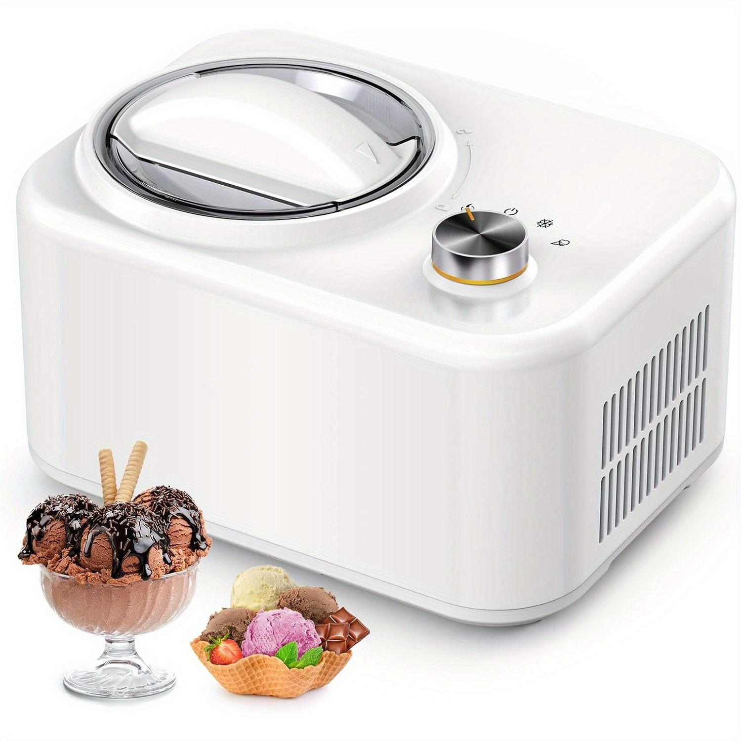 

1 Quart Ice Cream Maker Machine With Built-in Compressor, Fully Automatic, No Pre-freezing, 1 Hour -cooling, Easy To Clean