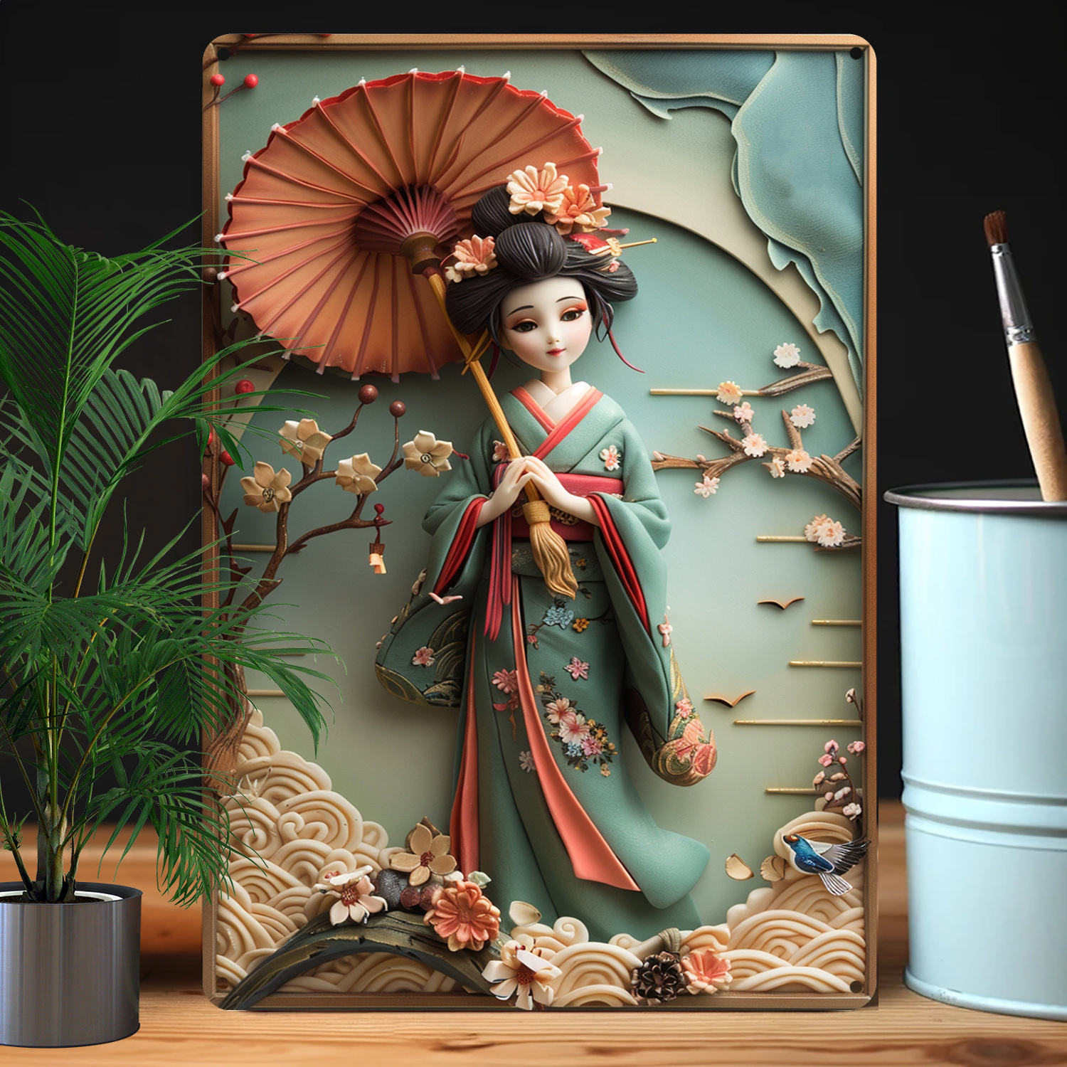 

Japanese Kimono Woman Aluminum Wall Art - 1pc 8x12 Inch 3d Visual Effect Metal Tin Sign - Durable, Moisture Resistant Home Decor For Living Room, Bathroom, Garden, Studio - Unique Vintage Gift A1354