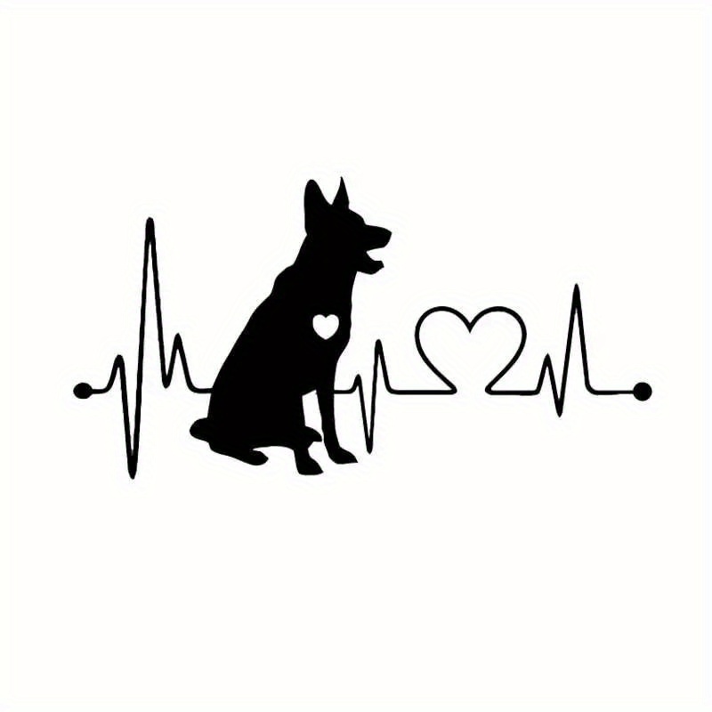German Shepherd Vinyl Film Stickers Heartbeat Cartoon Animal Pet Sticker Black/silvery Accessories For Cars 18cm*9.5cm