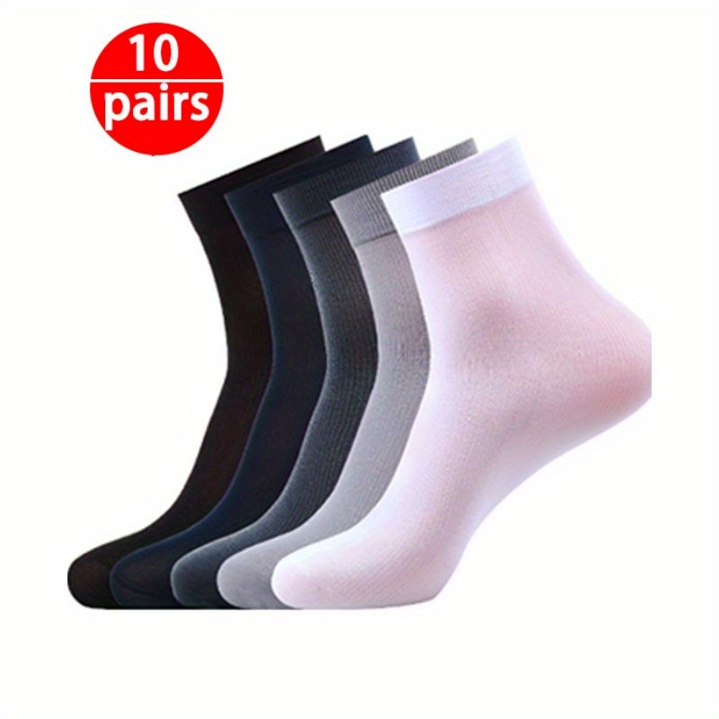 

10pcs Men's Cotton Silk Socks Thin Mid-length Men's Socks Ice Silk Socks For Business Travel, Comfy Breathable Soft & Elastic Socks, Men's Hosiery