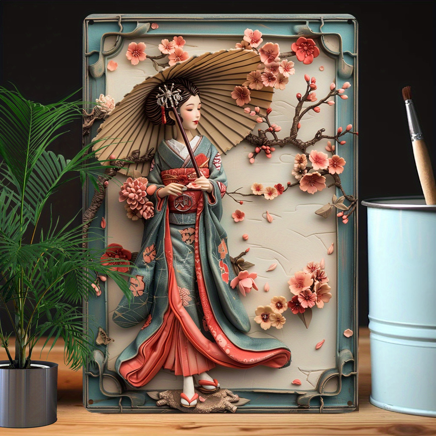 

1pc Japanese Kimono-themed Aluminum Wall Art, 8x12 Inch Metal Tin Sign With 2d Effect, Moisture Resistant & High Durability Decor For Home, Garden, Studio & Classroom - A1360