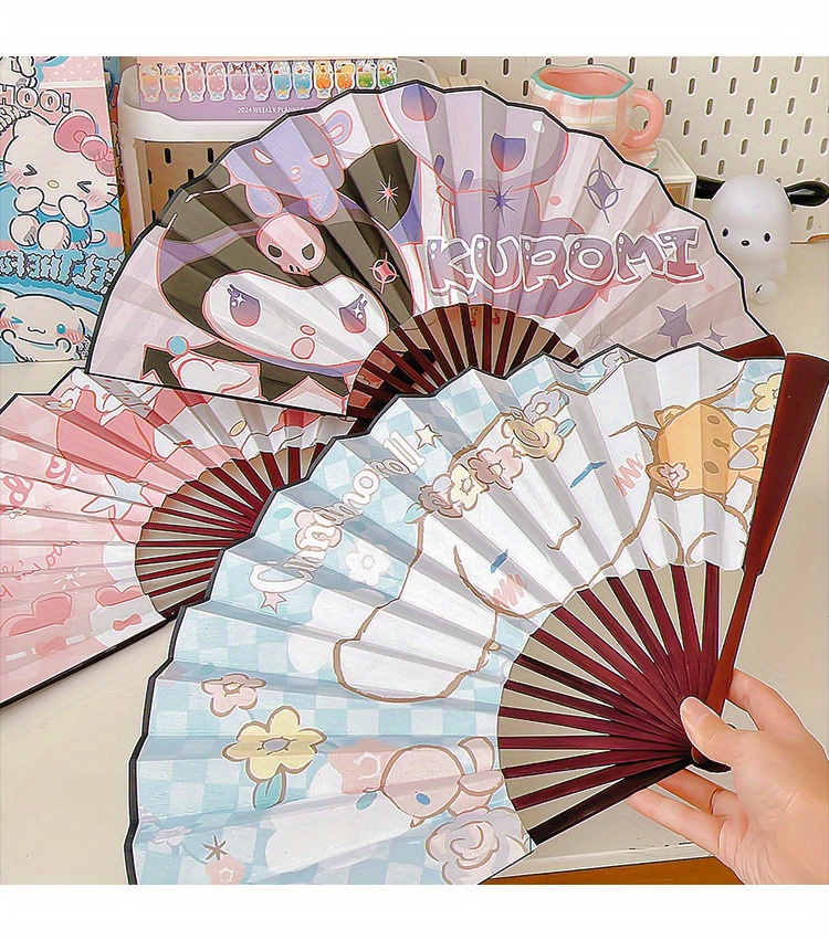 Cartoon Folding Hand Fan - Kuromi My Melody Cinnamoroll Pattern Fan, Cute Handheld Folding Fan Accessory details 0