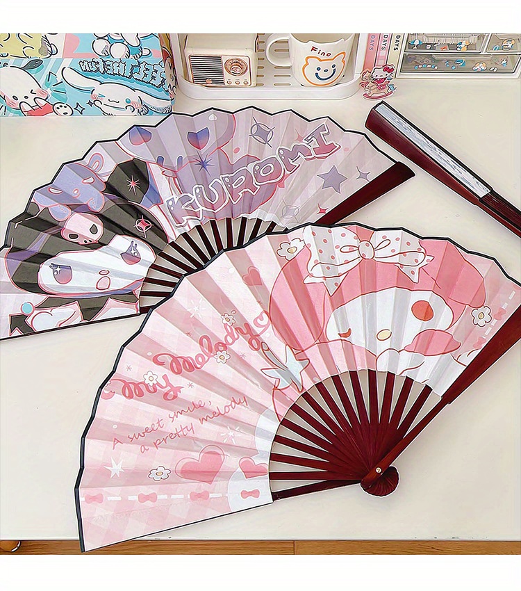 Cartoon Folding Hand Fan - Kuromi My Melody Cinnamoroll Pattern Fan, Cute Handheld Folding Fan Accessory details 1