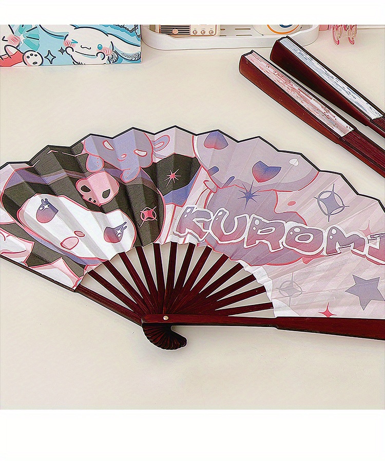 Cartoon Folding Hand Fan - Kuromi My Melody Cinnamoroll Pattern Fan, Cute Handheld Folding Fan Accessory details 2