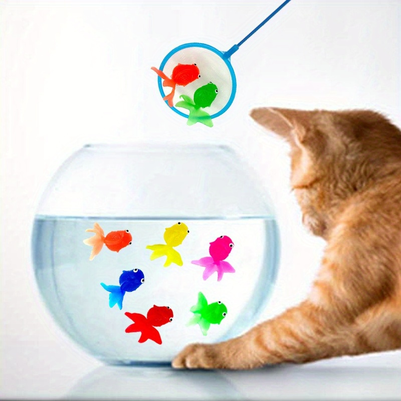 

6pcs Cat Toys Interactive Plastic Goldfish Design With 1pc Net, Multicolor Synthetic Rubber Fish Set With Net, Simulation Fish For Cats, Catching & Fishing Play Tools