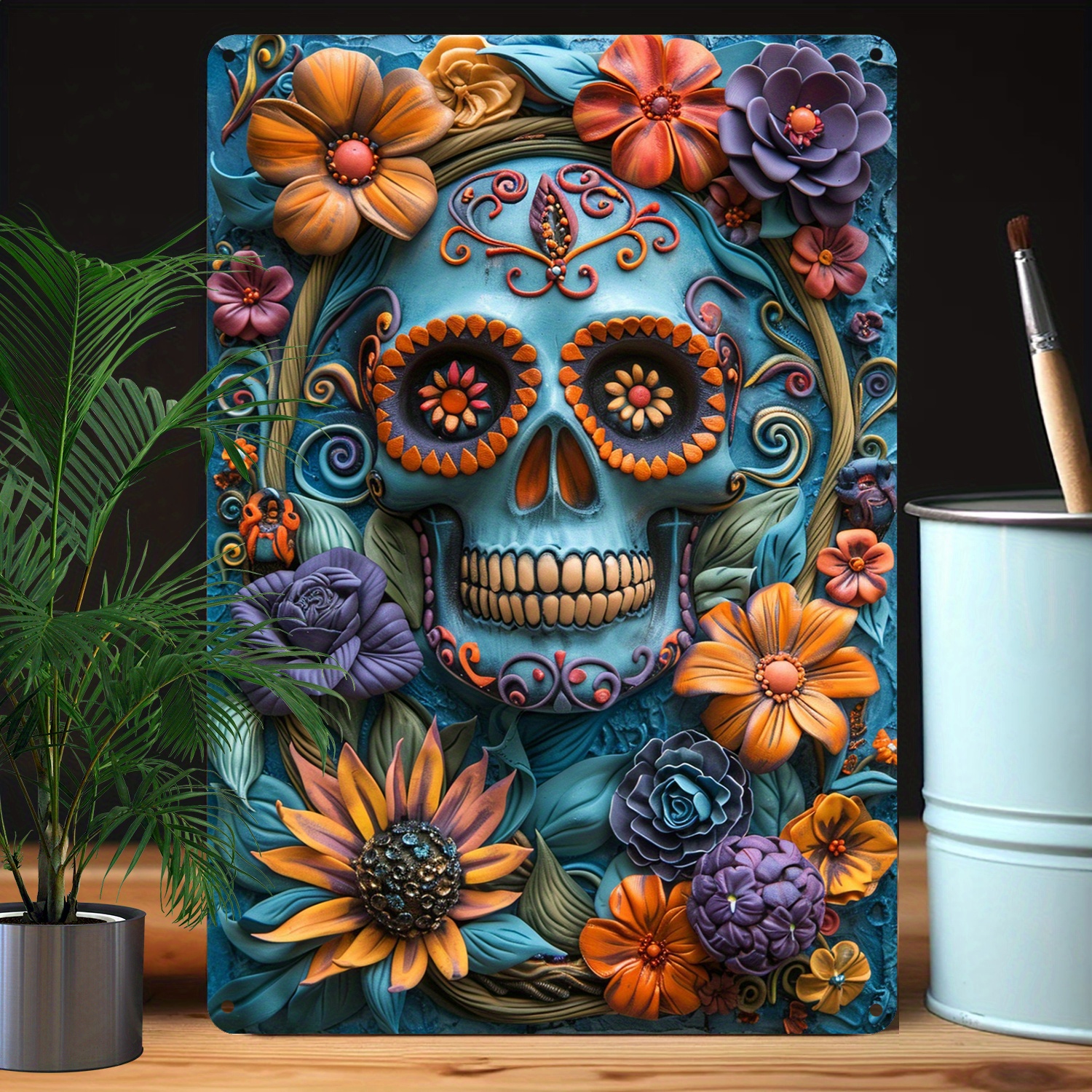 

Day Of The Dead Aluminum Sign Set - 1pc 8x12 Inch, Durable Metal Wall Art With 3d Flowers & , Moisture Resistant Decor For Home, Office & Classroom - A1455