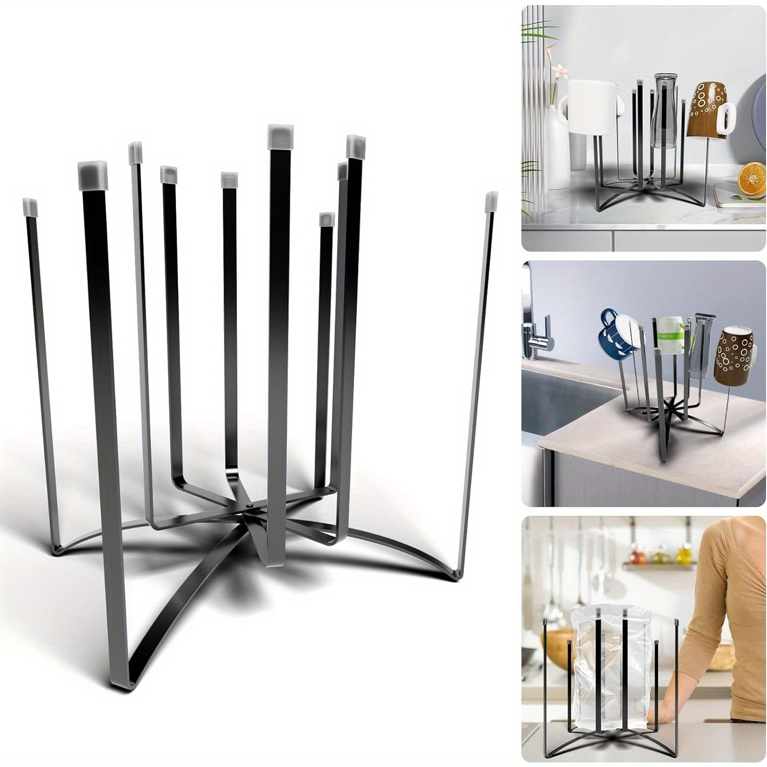 TEMU Ffq 10 Cups, Water Bottle Drying Rack, Water Bottle Dryer Rack Stand, Space Saving For Kitchen Counter Collapsible Iron