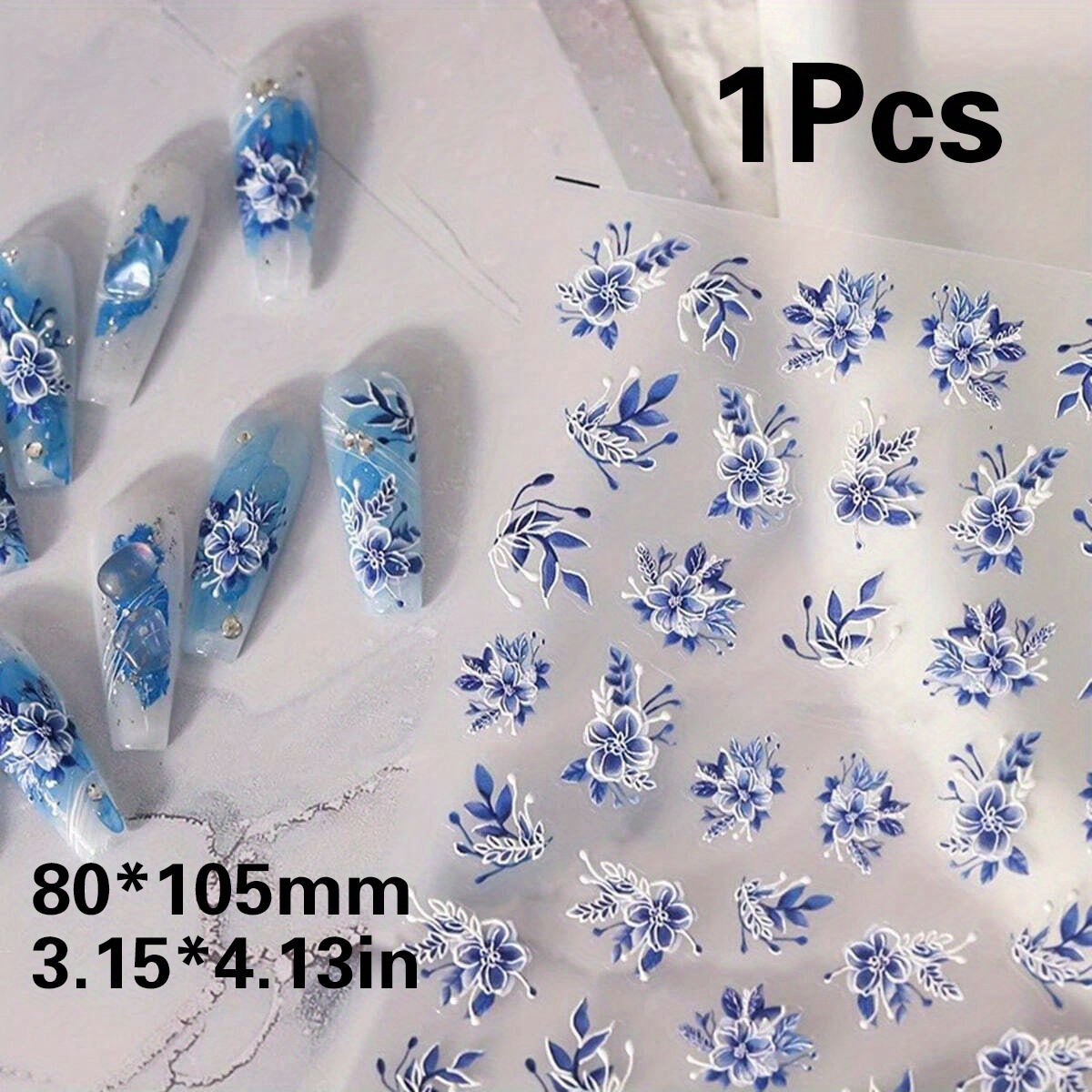 Image of 1 Sheet Nail Stickers Flowers 3d Embossed Nail Art Decal Sliders Decorations Manicure Accessories Press On Nails Sticky Tabs Nail Glue Sticker For Friend Gift