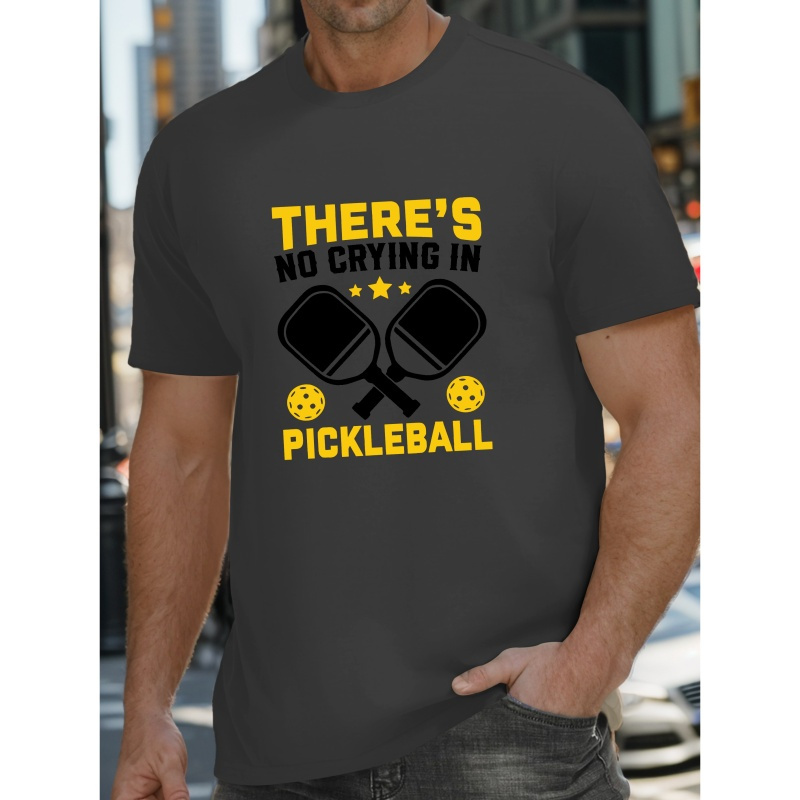 

Pickleball Graphic Print Men's Summer Casual Short Sleeve T-shirt, Round Neck, Comfy And Simple Fit, Versatile Outdoor Top For Daily Wear