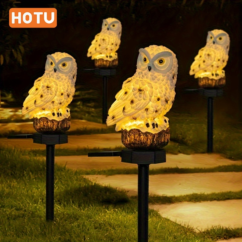 

Hotu Owl & Parrot Figurines - Resin Animal Sculptures With Led, Light Sensor, Non-waterproof, Energy-efficient, Outdoor Landscape & Yard Decor - Multi-component Set