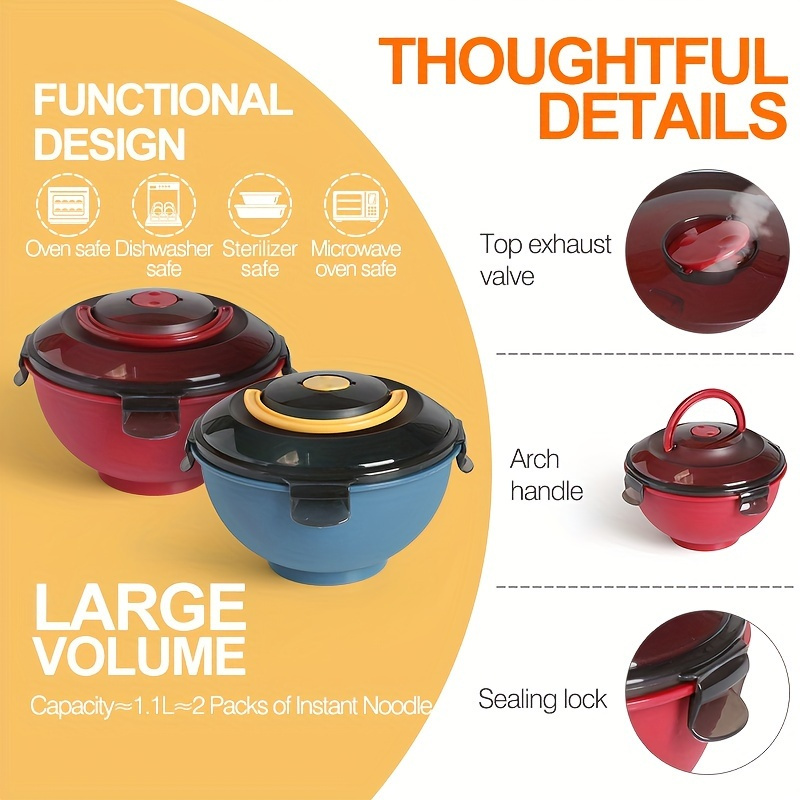 

1pc Ppsu Microwave Safe Ramen Noodle Soup Bowl With Sealing Lock Lid, Leakproof Bento Lunch Box, Portable Design With Arch Handle And Top Exhaust Valve - Dishwasher & Oven Safe