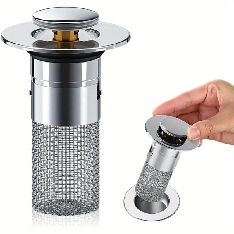 

1pc Stainless Steel Pop-up Sink Stopper & Hair Catcher - Removable Strainer For Kitchen And Bathroom Drains