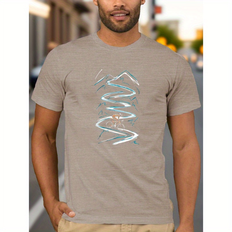 

Mountains Abstract Cycling Sketch Print T-shirt, Stylish & Breathable Street , Simple Comfy Top, Casual Crew Neck Short Sleeve T-shirt For Summer