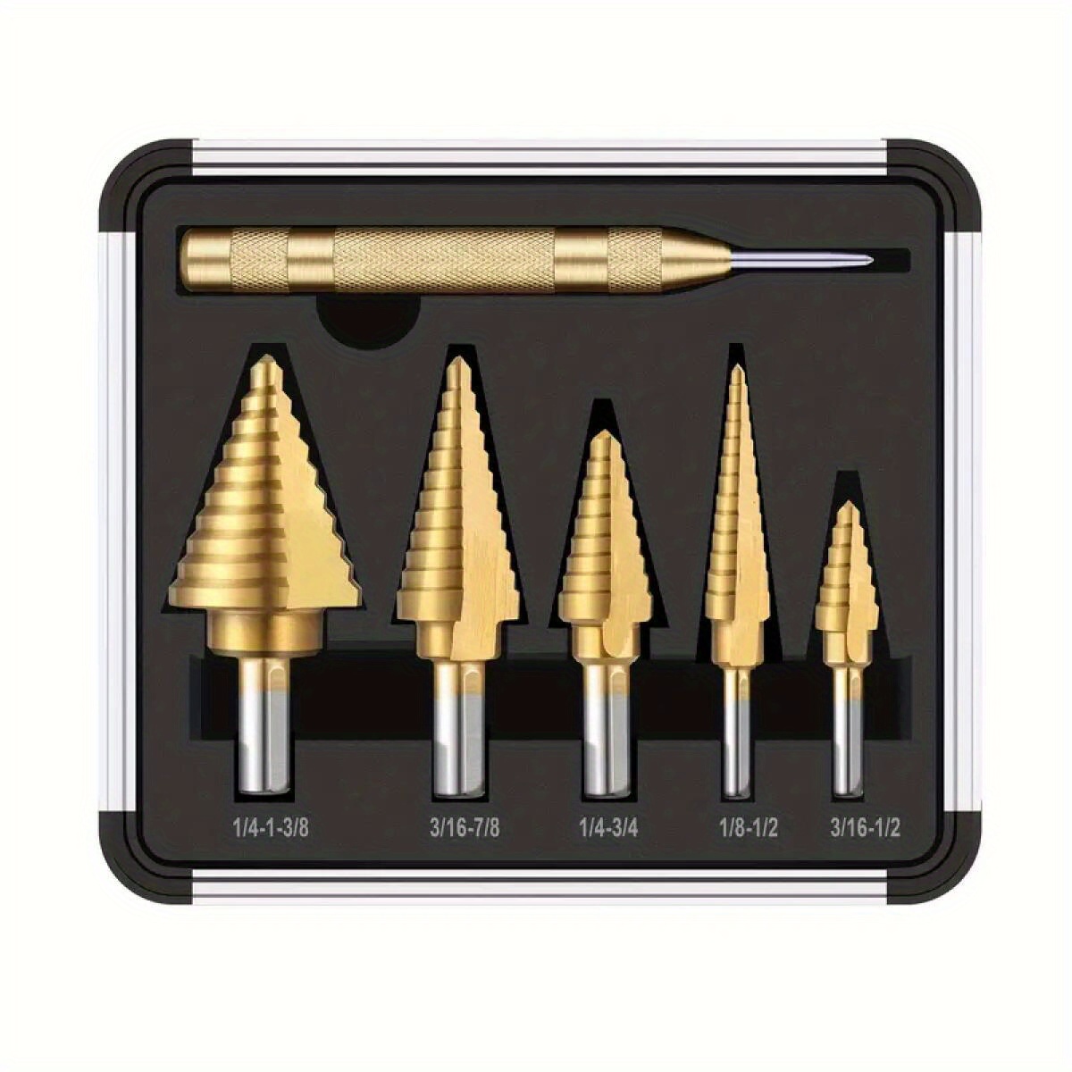 

Step Drill Bit Set - Set Of 6 Hss Titanium Coated Step Drill Bits, 50 Size Hss Step Drill Bits For Metal With Aluminum Housing