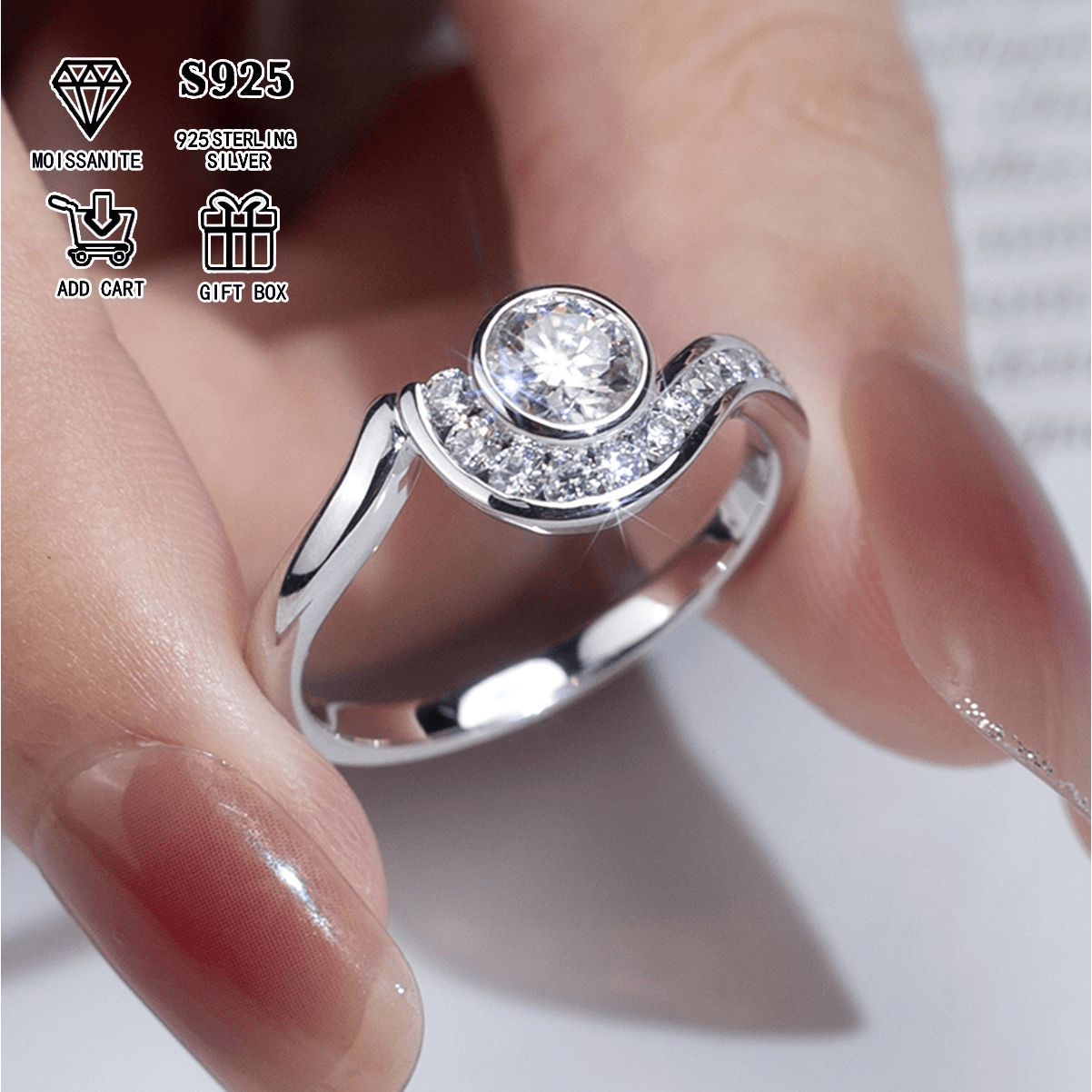 elegant 2ct 1ct moissanite engagement ring hypoallergenic s925 sterling silvery     special occasions   gift box certificate details 3