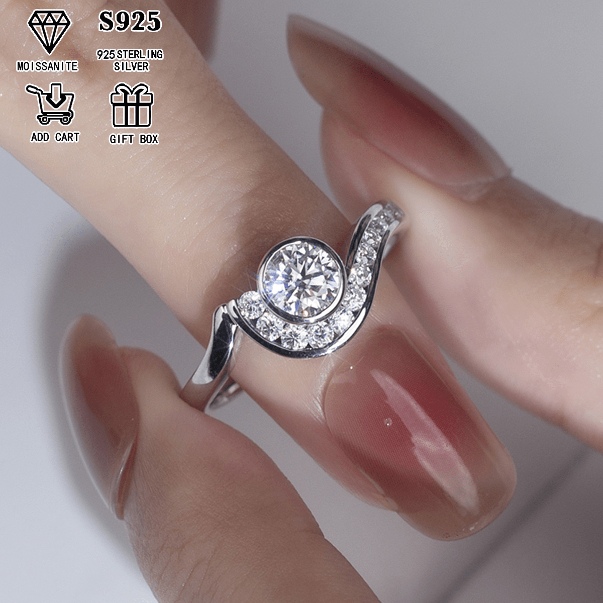 elegant 2ct 1ct moissanite engagement ring hypoallergenic s925 sterling silvery     special occasions   gift box certificate details 4