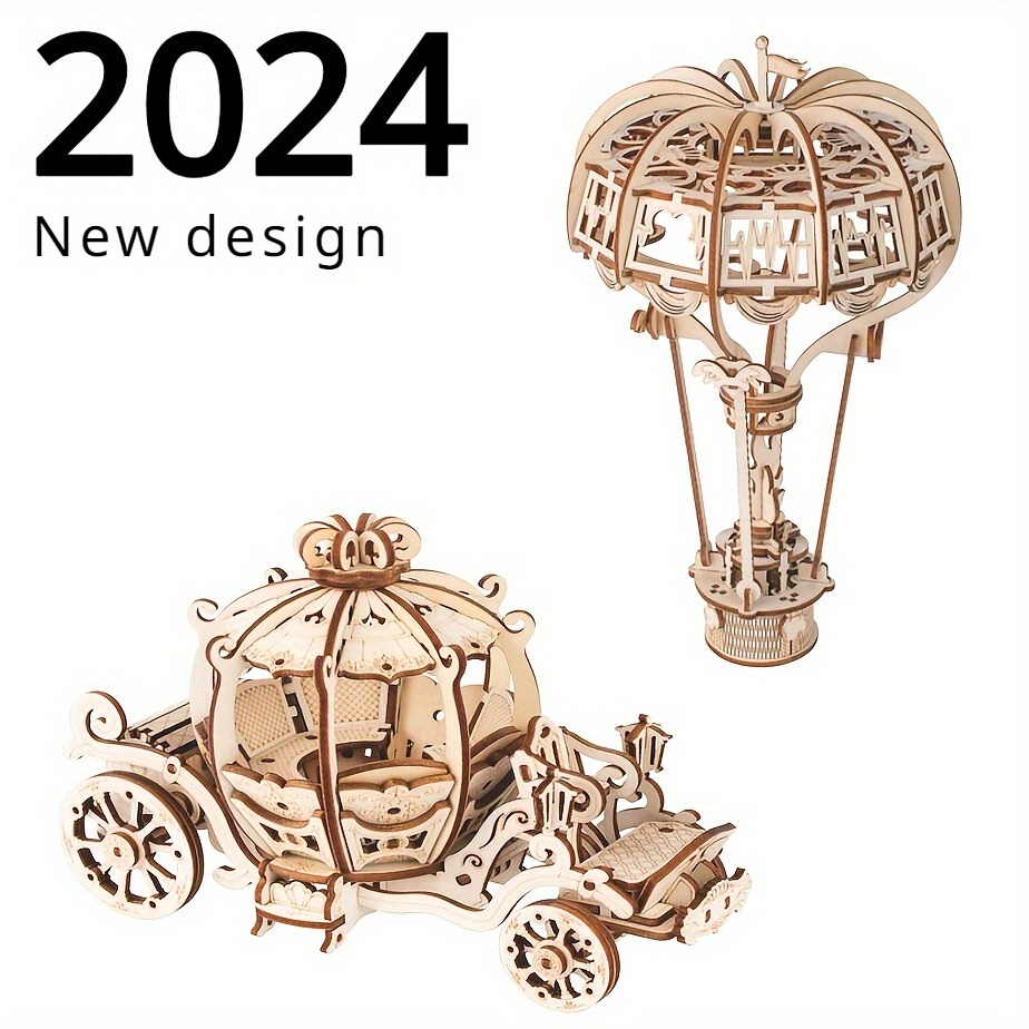 

2024 Desgin 3d Wooden Puzzle Hot Air Balloon Model Pumpkin Car Model, Toy, 3d Wooden Toy Gift