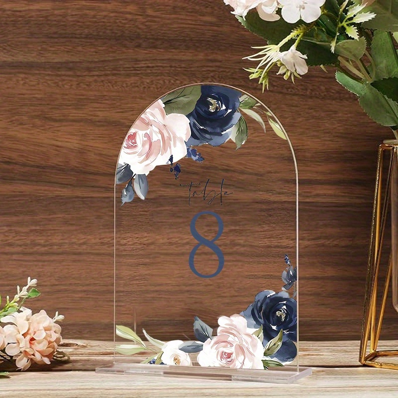 

20pcs Acrylic Wedding Table Numbers, 8x13cm, Free Standing, Clear Arched Design, Floral Accents, For Receptions & , Material