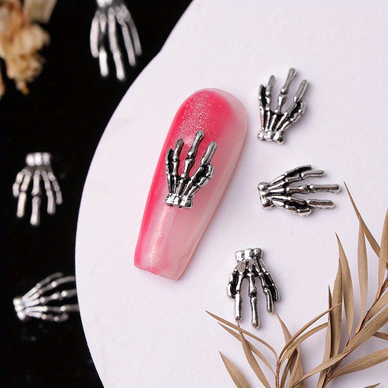 Image of 10pcs Skeleton Hand Alloy Nail Art Jewelry Halloween Dark Style Nail Decoration