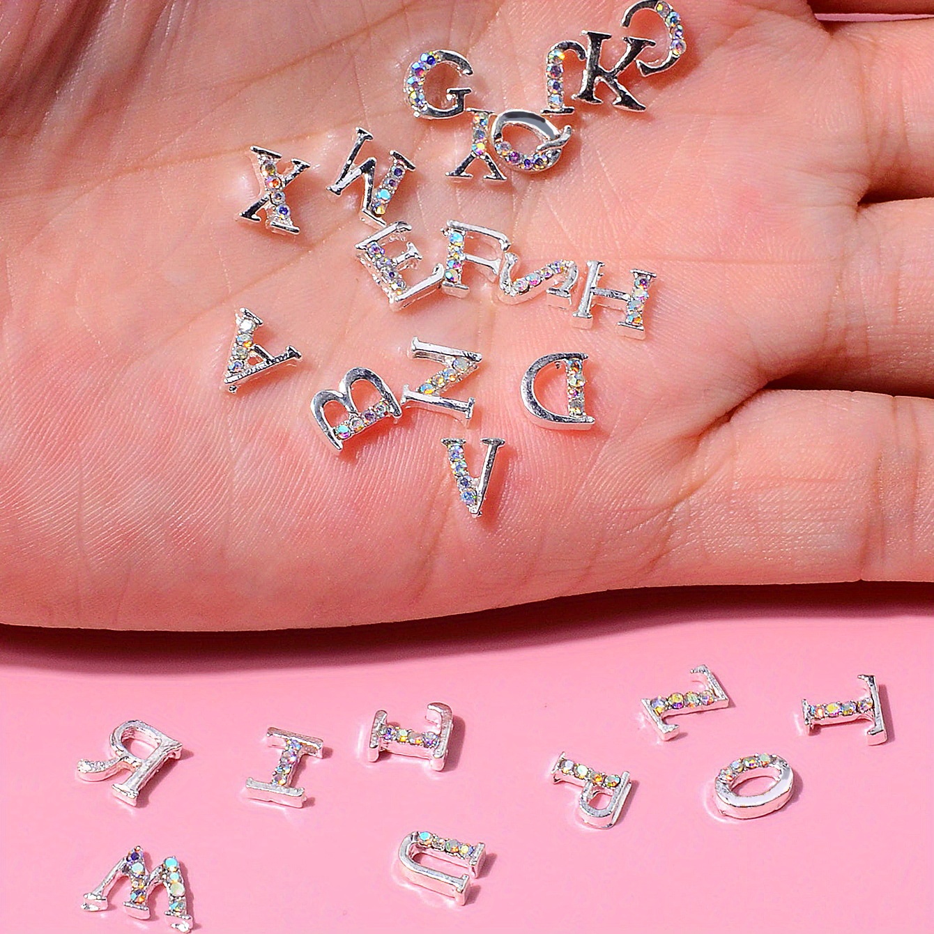 

26pcs Ab Rhinestone Alphabet Charms For Nail Art Decoration, Unscented English Letter Nail Accessories Set