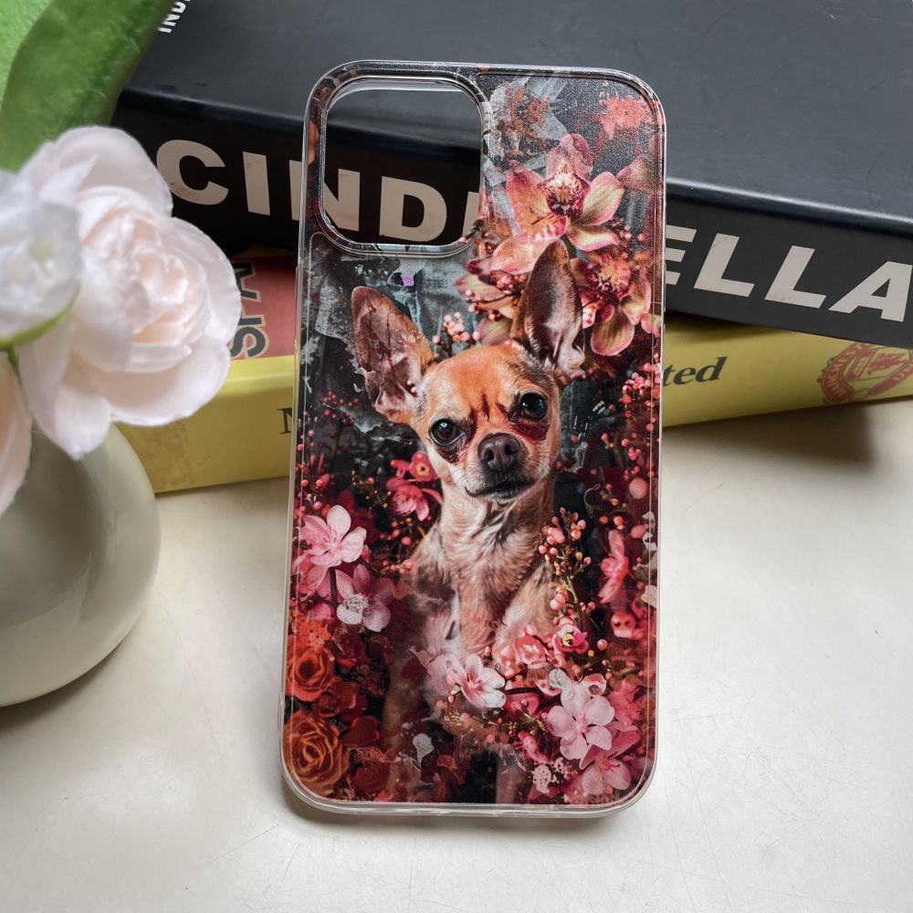 

Charming Chihuahua Phone Case For 15/14/13/12/11 Plus/pro/promax/xr/xsmax/xs/7/8 - Floral Design, Pet Material