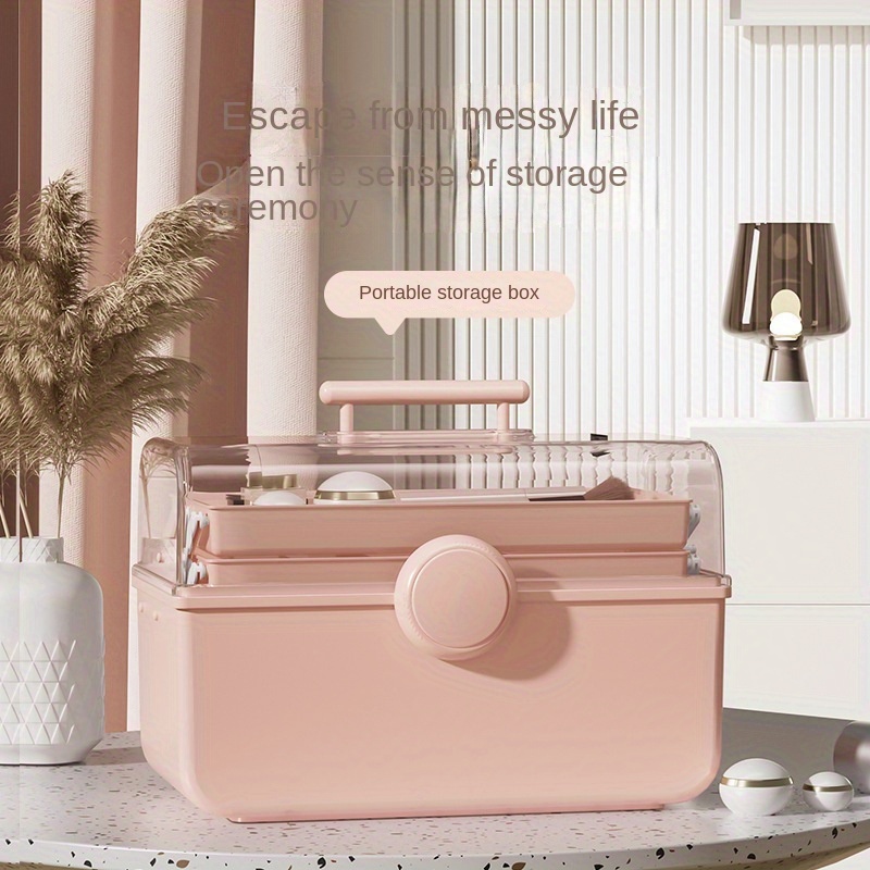 

Spacious Transparent Cosmetic Organizer - Portable Plastic Storage Box For Makeup & Medicine, Ideal For Desktop Organization