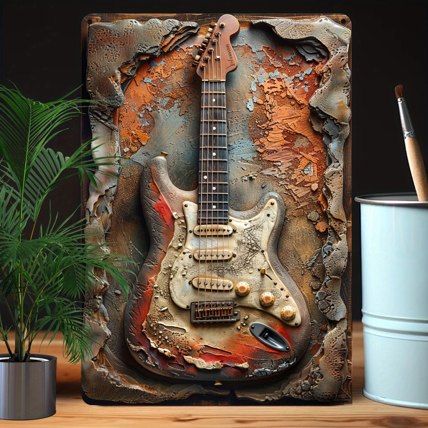 

1pc Aluminum Metal Tin Sign With 3d Guitar Design, Moisture Resistant Wall Art With High Bend Resistance, Vintage Music Themed Decor For Home, Office, And Studio, Unique Gift For Music Lovers A1610