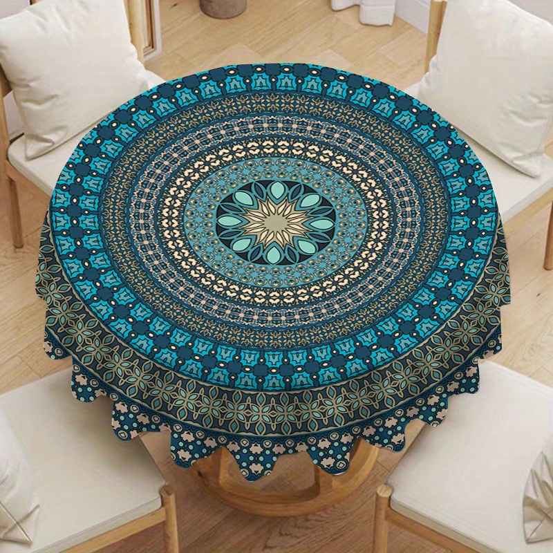 

Bohemian Ethnic Style Round Tablecloth, Stain & Waterproof Polyester Table Cover, Machine Woven, Decorative For Indoor & Outdoor Use, Kitchen Banquet Patio Room Decor, Picnic Accessory - 1pc