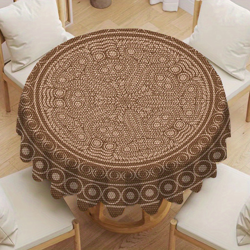 

Bohemian Ethnic Style Round Tablecloth, Machine Made Woven Polyester, Stain And Water Resistant, Perfect For Indoor, Outdoor, Home Kitchen, Banquet, Picnic Use - 1pc