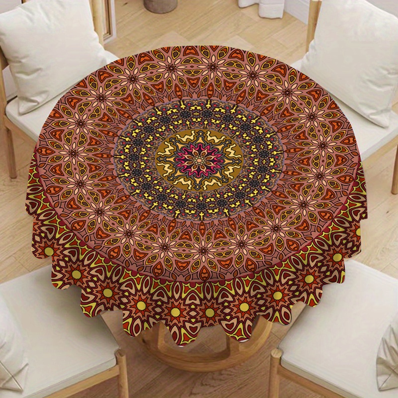 

Bohemian Round Tablecloth - Machine Made Polyester Weave, Stain Resistant Waterproof Table Cover For Indoor Outdoor Kitchen Banquet Patio Decor, Woven Boho Style Table Cloth For Picnic Use 1pc
