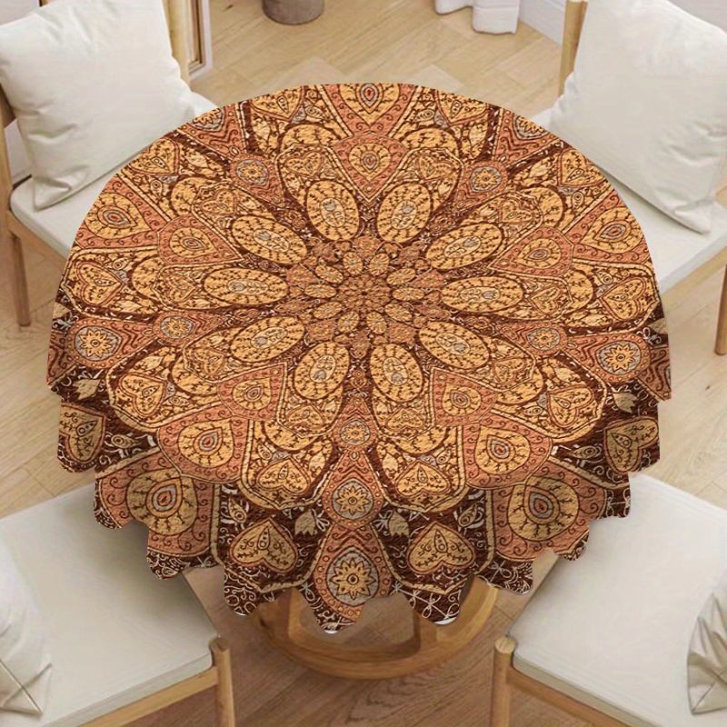 

Bohemian Ethnic Style Round Tablecloth - Machine Made Woven Polyester Table Cover - Stain And Water Resistant For Indoor Outdoor Dining, Kitchen, Banquet, Patio, Room Decor, Picnic Use - 1pc