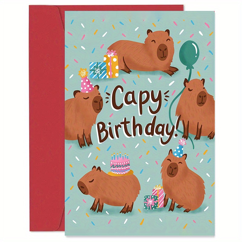 

Capy Birthday Greeting Card With Envelop, 1 Pc Funny Happy Birthday Card For Men, Women, Dad, Sister, Brother, Husband, Boyfriend, Best Gift For All Ages, Perfect Blessing, Made Of Paper