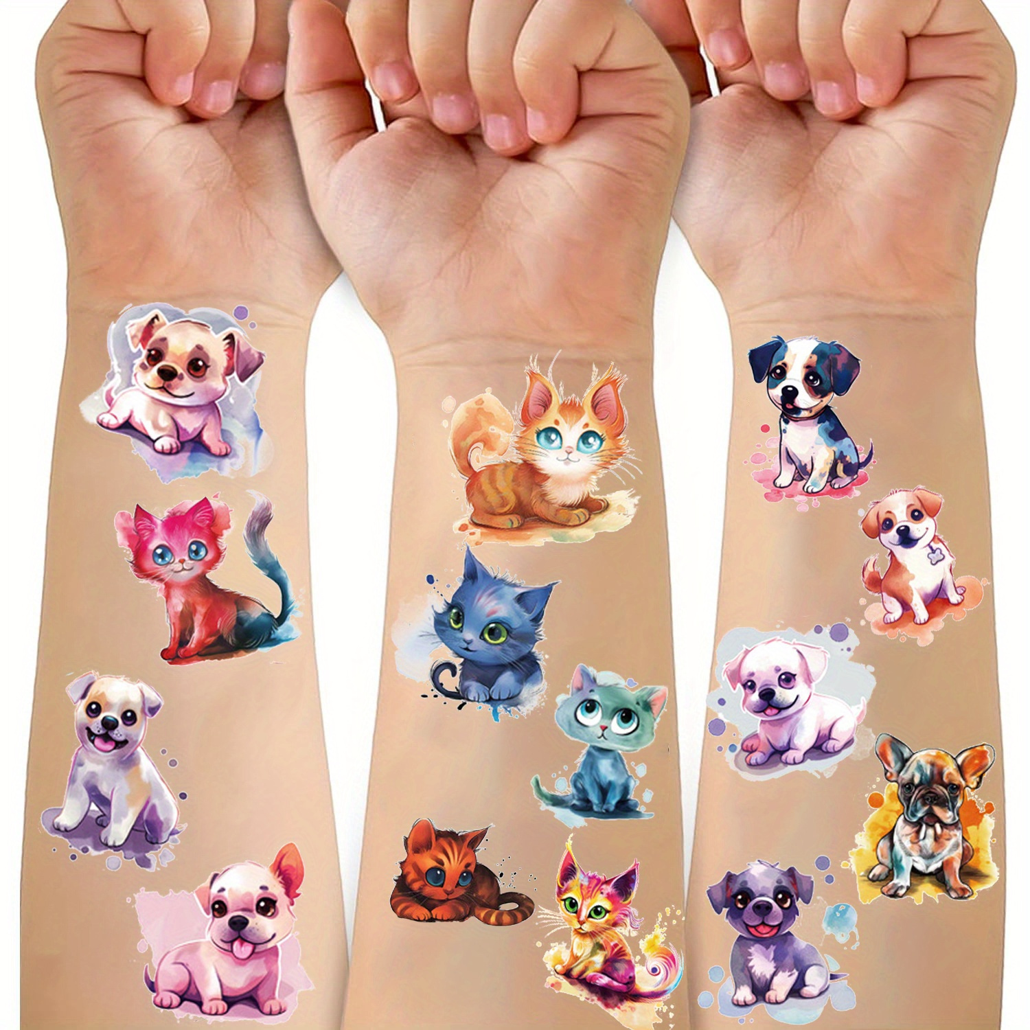 10 Sheets Waterproof Dog and Cat Tattoo Stickers, Temporary
