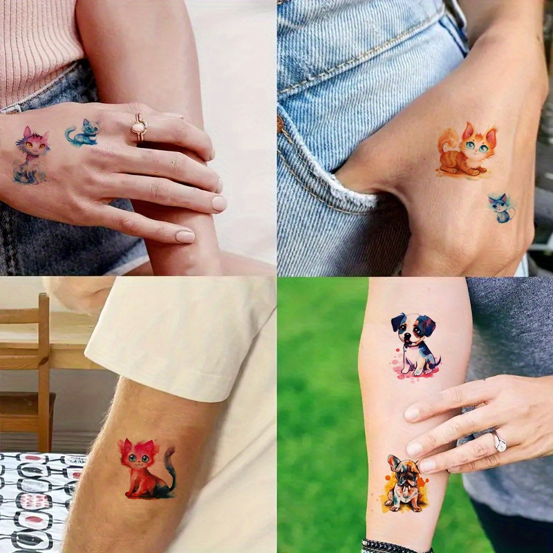10 Sheets Waterproof Dog and Cat Tattoo Stickers, Temporary