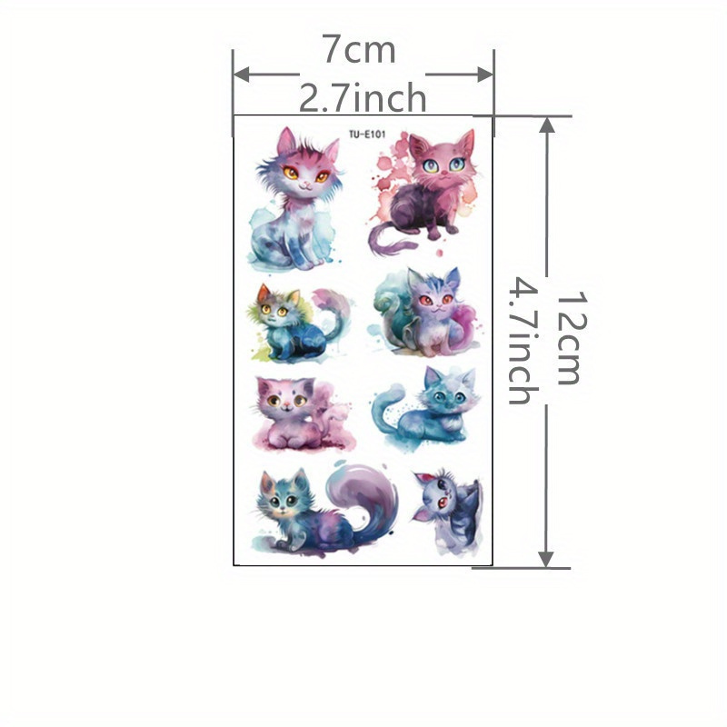 10 Sheets Waterproof Dog and Cat Tattoo Stickers, Temporary