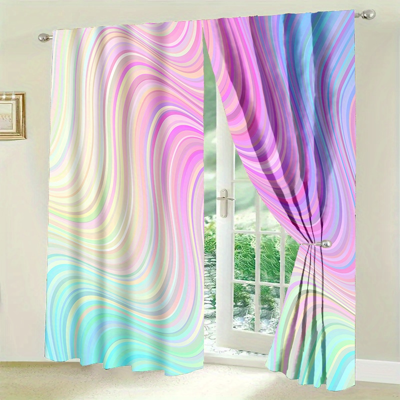 

2pcs Set Colorful Striped Door Curtains - , Machine Washable, Tieback Included - Bedroom, Living Room & Office Decor, Door Curtains, Colorful, Cartoon, Cozy Bedroom