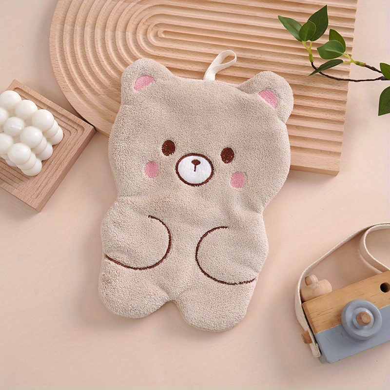 Image of 1pc, Cartoon Hand Towel, Hung , Coral Fleece Embroidered Hand Towel, Cartoon Small Towel Handkerchief