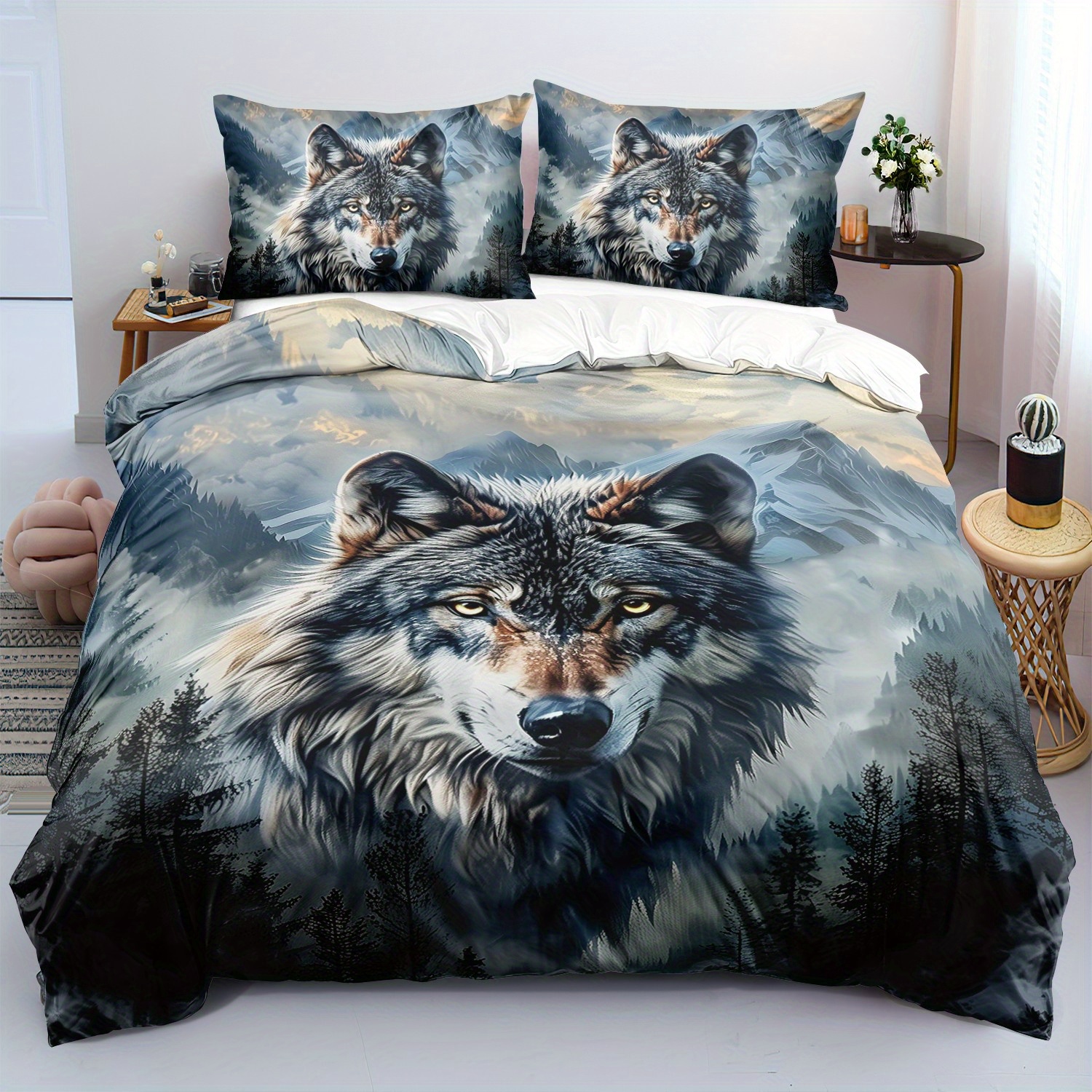 

Soft & Cozy Wolf Print Duvet Cover Set - 2/3 Pieces, Breathable Polyester, Zip Closure, Machine Washable - Includes 1 Duvet Cover And 1/2 Pillowcases (core Not Included)