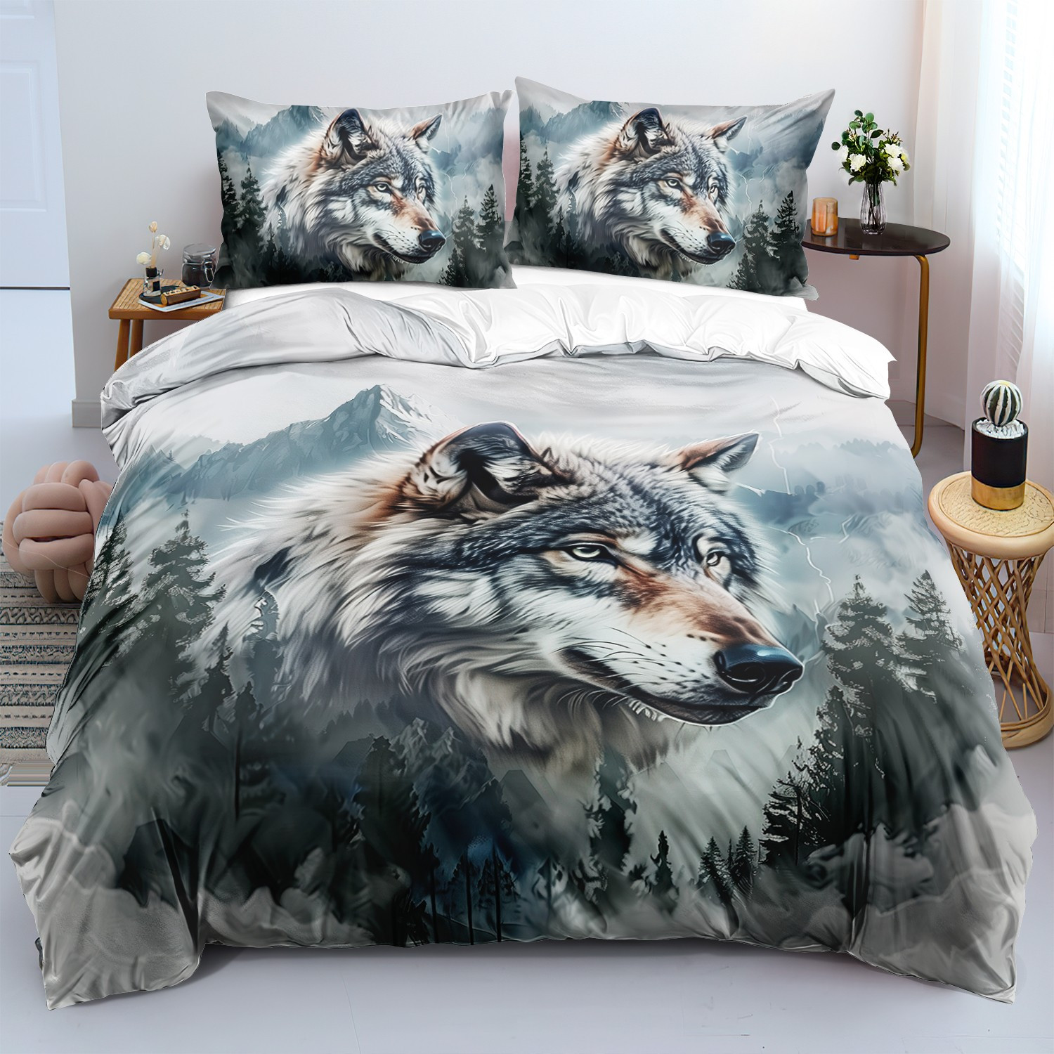 

2/3pcs Soft Comfortable Wolf Duvet Cover, Boho Bedding Set, Wolf Bedding Set, Animal Print Bedding Set, Hunting Bedding Set, Camping Duvet Cover (1*duvet Cover + 1/2*pillowcase, Core Not Included)