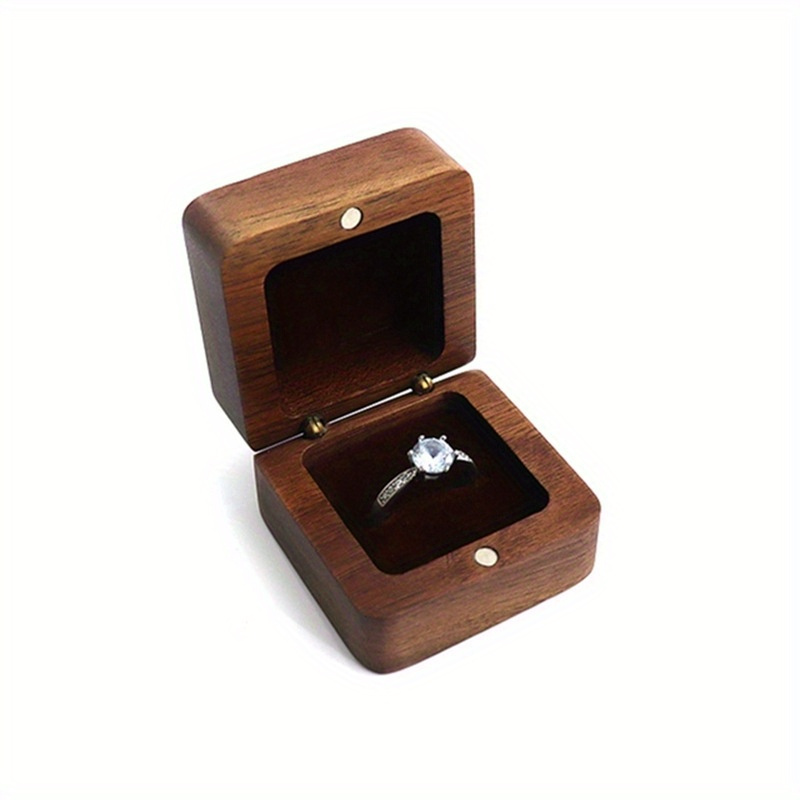 

Elegant Black Wooden Ring Box - Heart-shaped, Square Design With Laser-engraved - Couples' Rings & Gifts, Wedding Ring Box