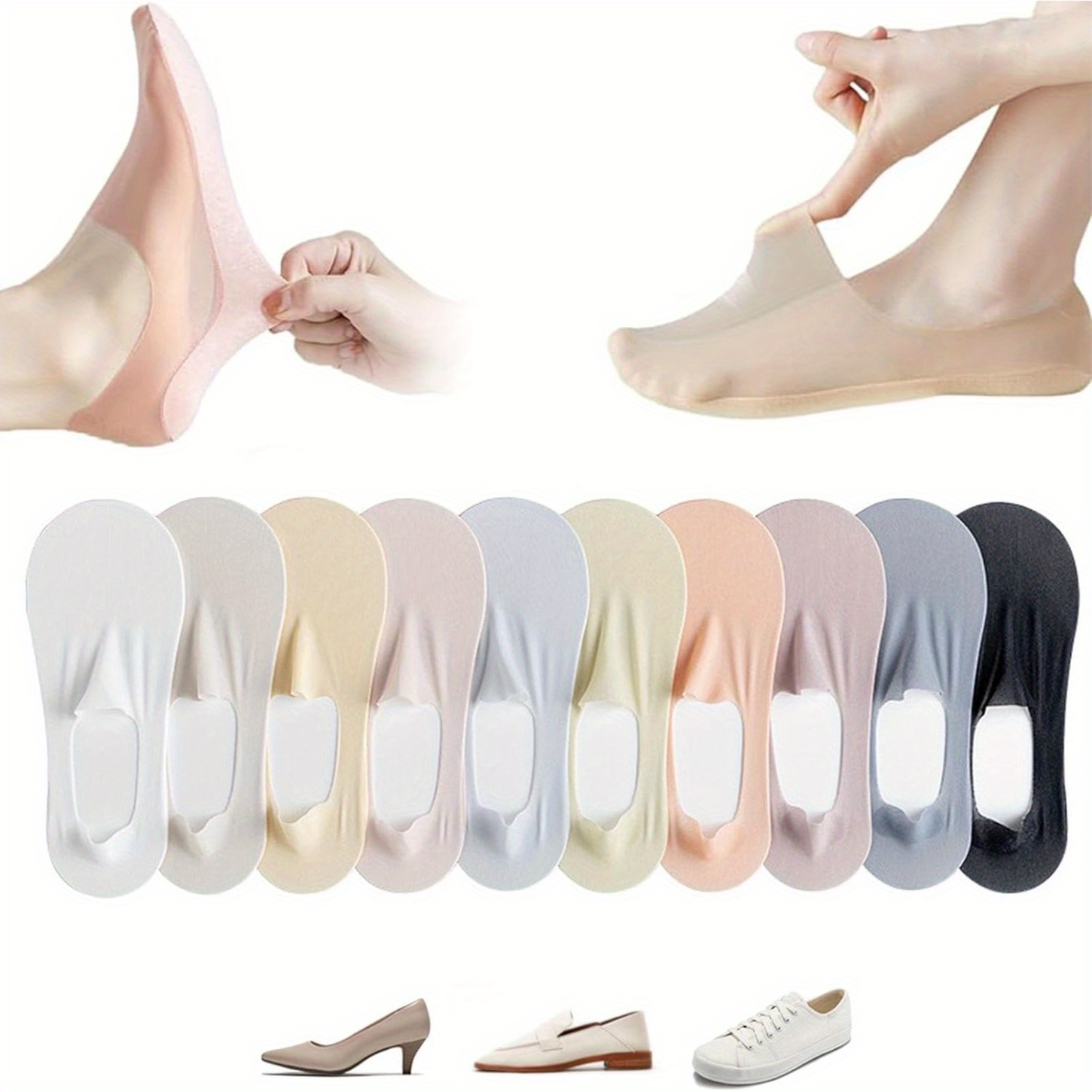 

5-8 Pairs Womens Invisible Ice Silk Breathable Socks Summer Socks Womens Socks Low Cut With Non-slip Heel