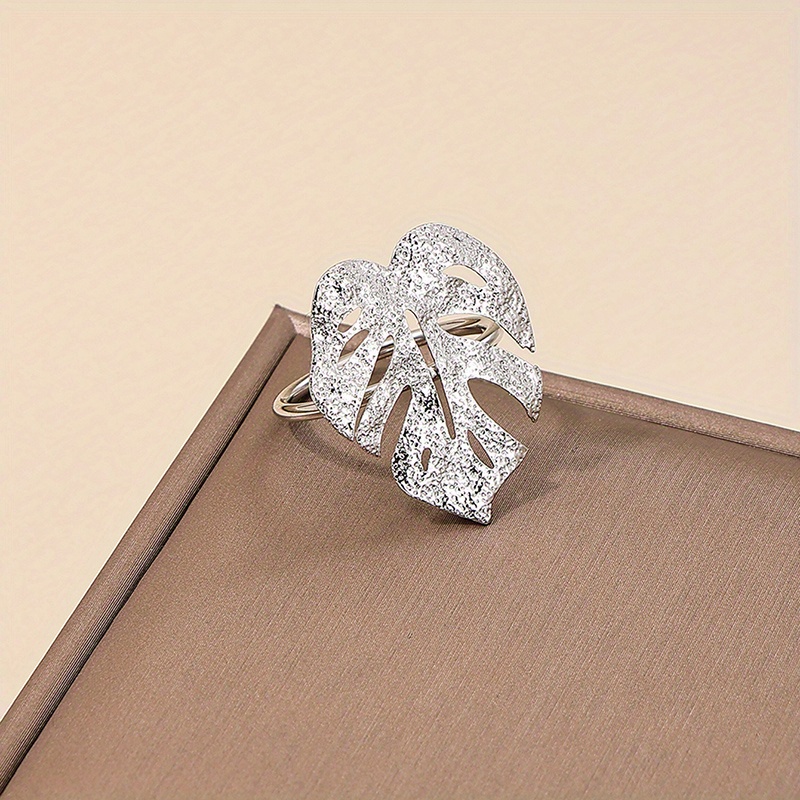 Elegant Vintage Style Leaf Design Ring Women Textured Finish - Temu